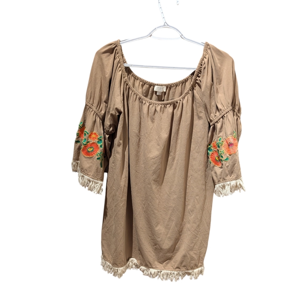 Umgee Tan Dress with Orange Floral Embroidery